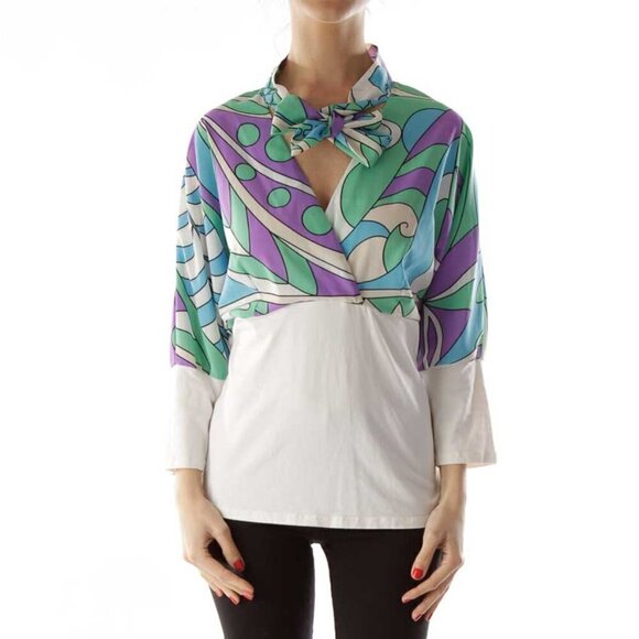 Nara Camici Multicolor Print Neck Tie Blouse - Picture 1 of 3